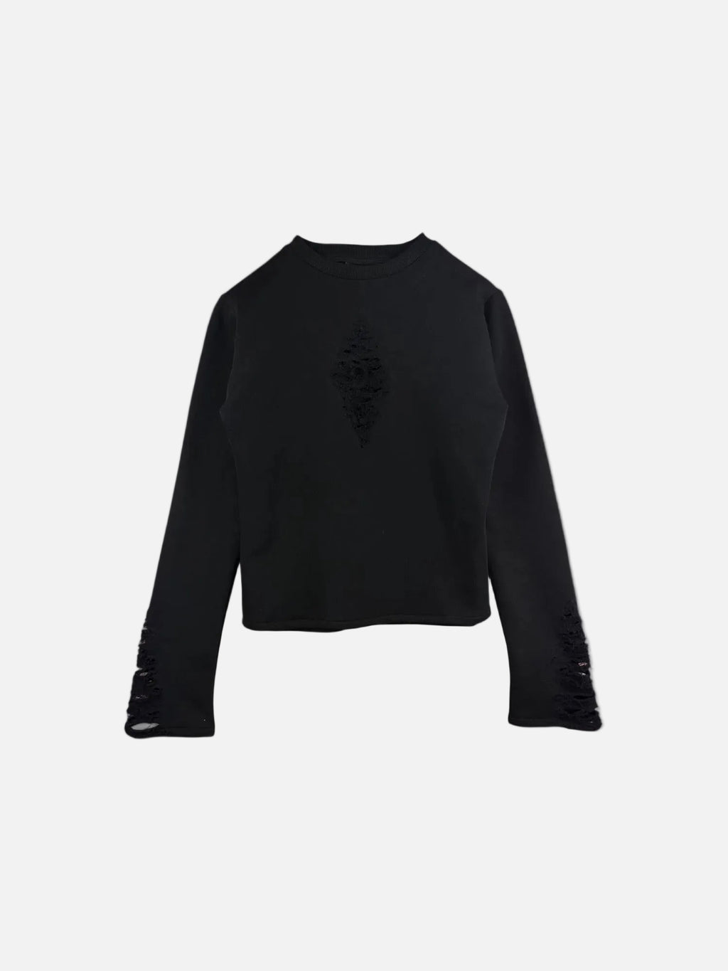 Maglia distressed nero donna vista frontale 