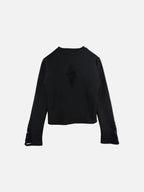 Maglia distressed nero donna vista frontale 