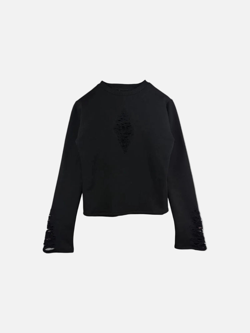 Maglia distressed nero donna vista frontale 