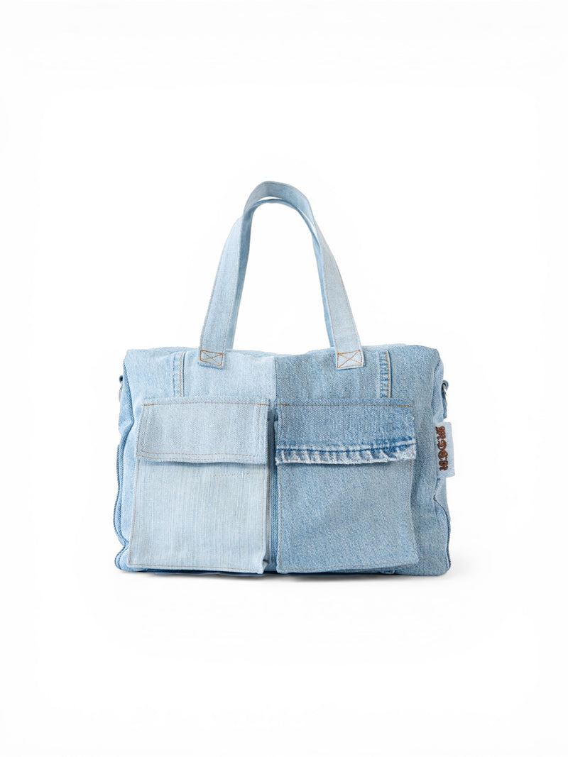 Mid cargo bag denim blu chiaro vista frontale 