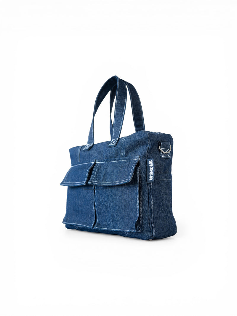 Mid cargo bag denim blu scuro vista laterale 