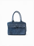 Mini cargo bag denim blu scuro vista frontale 