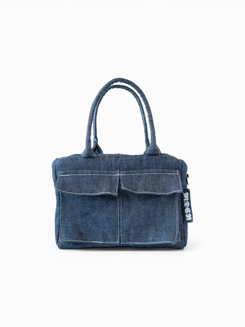 Mini cargo bag denim blu scuro vista frontale 