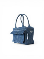 Mini cargo bag denim blu scuro vista laterale 
