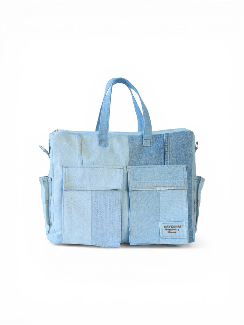Travel cargo bag denim blu chiaro vista frontale 