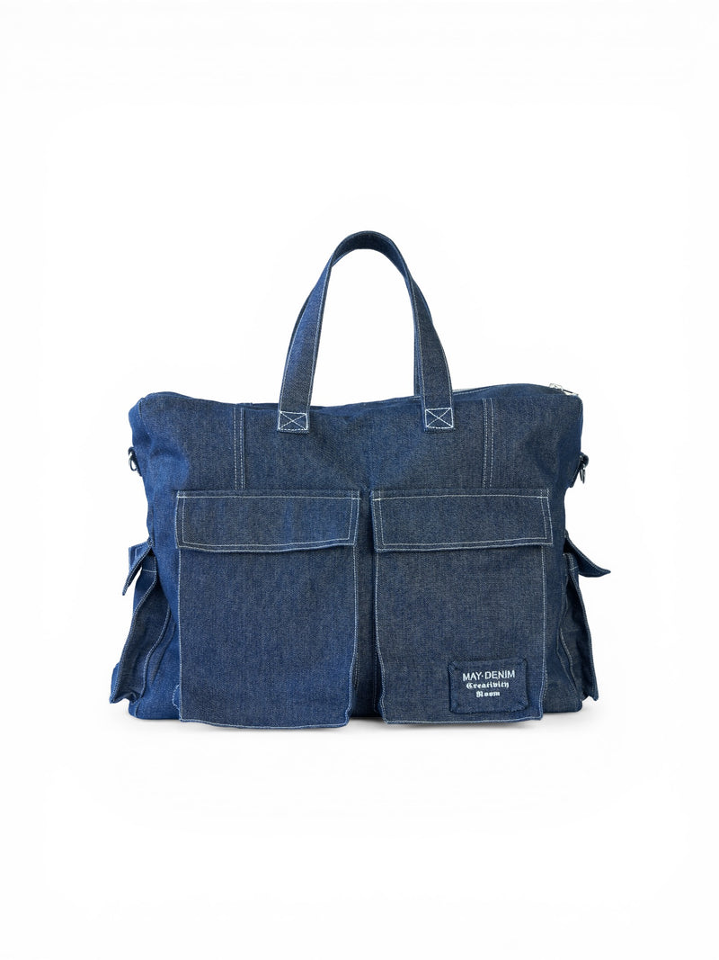 Travel cargo bag denim blu scuro vista frontale 