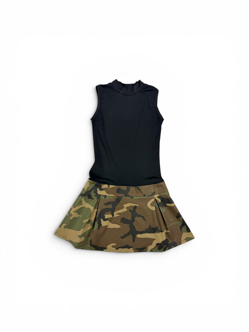 Vestito nero camouflage donna vista frontale 
