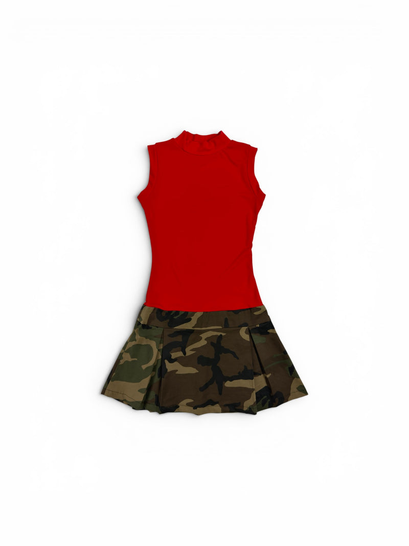 Vestito rosso camouflage donna vista frontale 